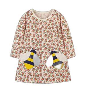 Mini Boden Bumblebee Appliqué Floral Print Tunic Dress, Size 11/12Y